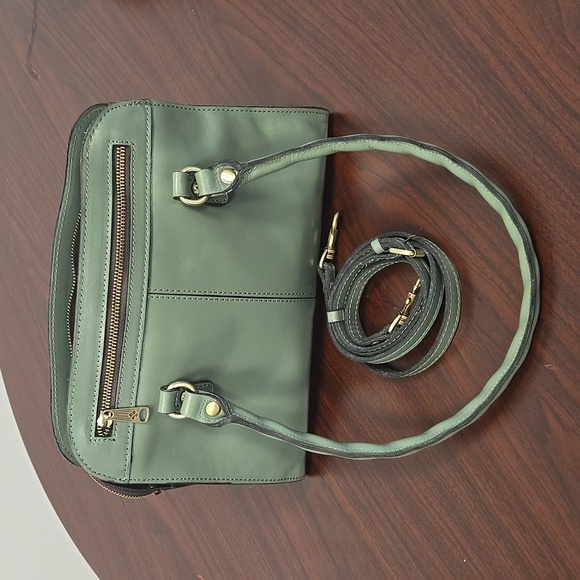 Handbags - Patricia Nash Calvi Sage Green Leather Satchel Bag - Classic Strap